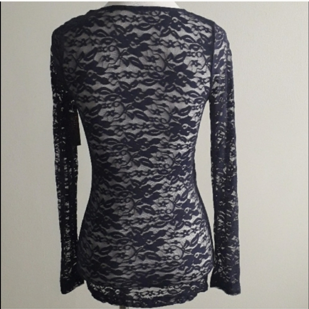 Sheer Lace Stretch Long Sleeve Shirt - Picture 4 of 7